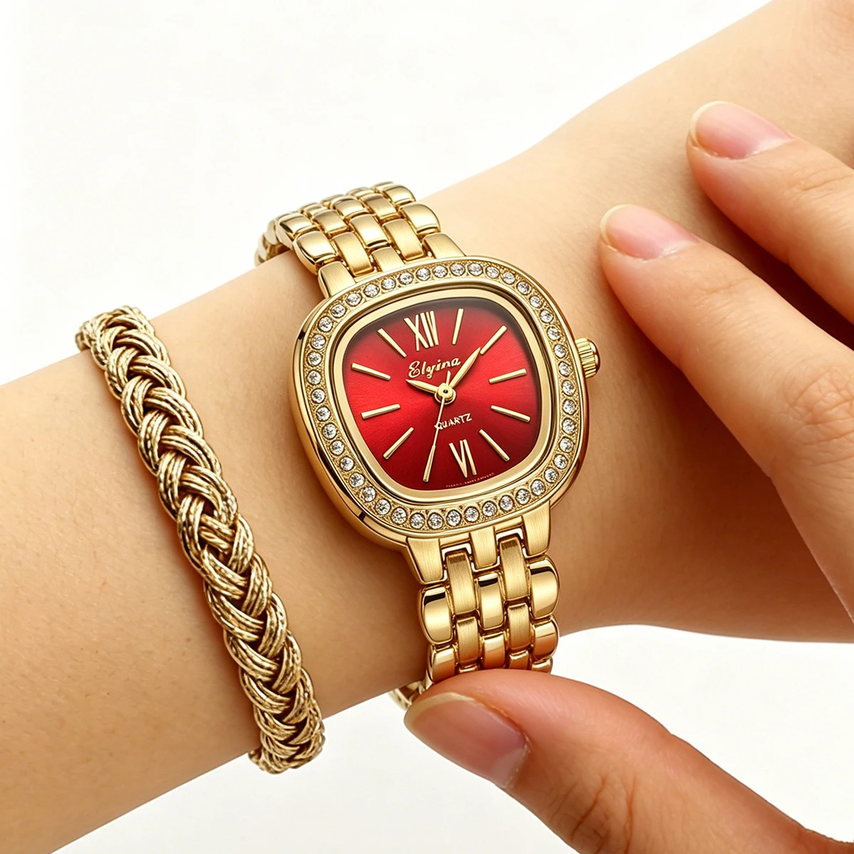 Niche Fashion Steel Band Diamond-Encrusted Women's Watch, Simple and Versatile, High-Looking, Casual Quartz Watch