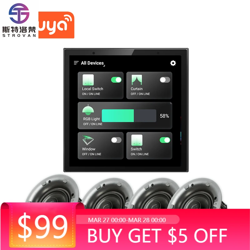 

ZXHK 4 Inch Multi-Function Smart Home Control Touch Screen Panel Alexa In-Wall Central Switch Zigbee Gateway Tuya IPS Display UK