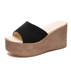 Women Platform Beach Slippers High Heels Wedges Sandals Summer Shoes 2024 New Women Shoes Thick Slides Sexy Pumps Fad Flip Flops