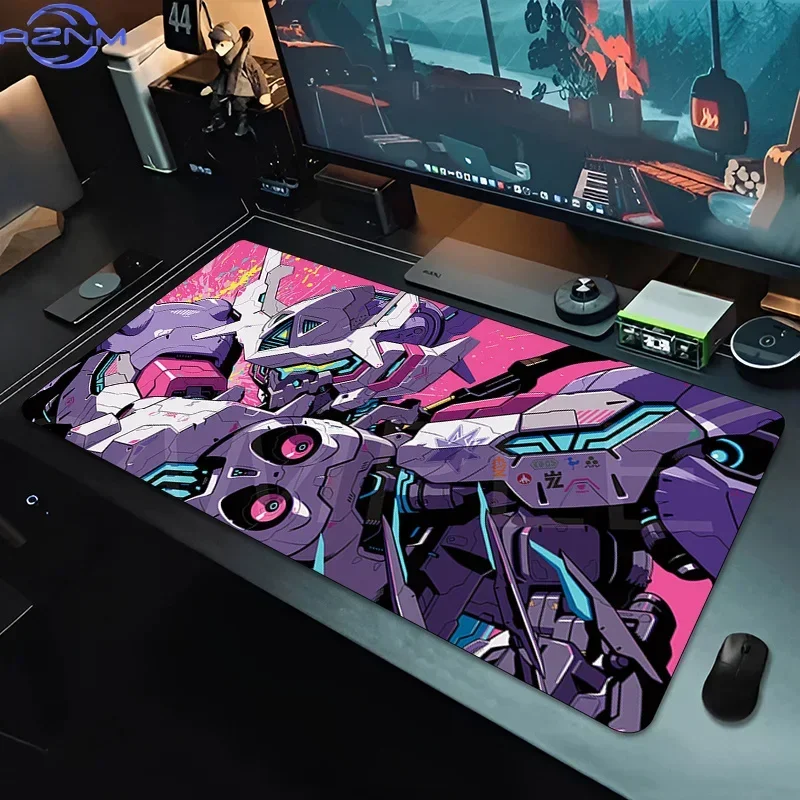 Gundam Purple Mecha Anime Mouse Pad, Rubber Non Slip Gaming Desk Mat, Pink Background Graffiti Style HD Print Mouse Pad, Smooth