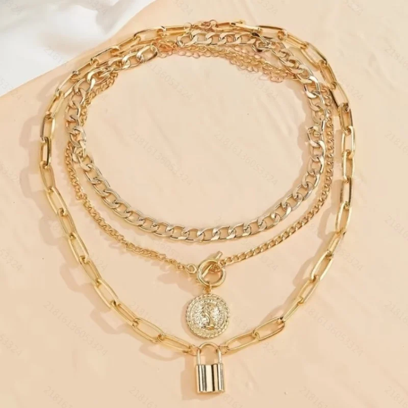 Multi Layered Necklace Layering Lock Pendant Suitable for Rock Enthusiasts To Wear At Concerts and Themed Gatherings Enhancing