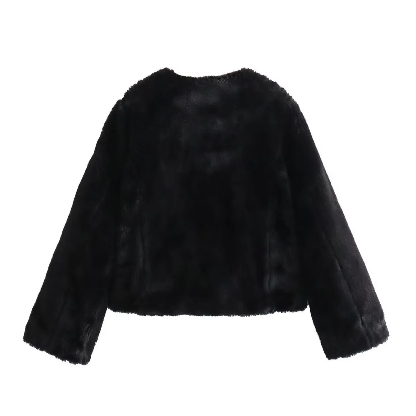 Vrouwen Dikke Nepbont Jas Vrouwelijke O-hals Lange Mouwen Single Breasted Knoppen Jas Korte Jas Casual Jas Streetwear