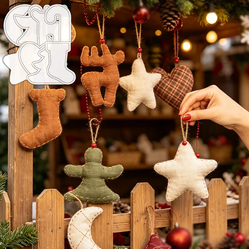 YOMDID 8pcs Christmas Ornaments Set Sewing Template Including Christmas Tree, Star, Heart, Christmas Stocking, Candy Cane, Elk