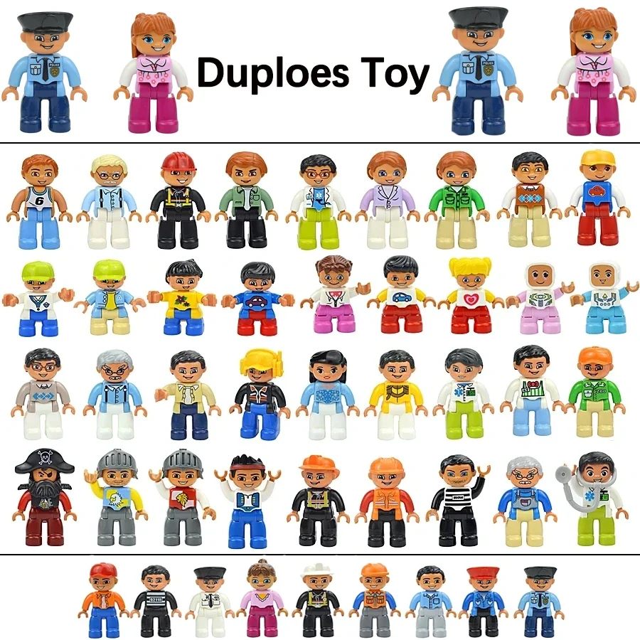 Big Size Dolls Building Block Family Figures Farmer Princess Pirate Worker Police Large Character Bricks Compatible Duploes Toys