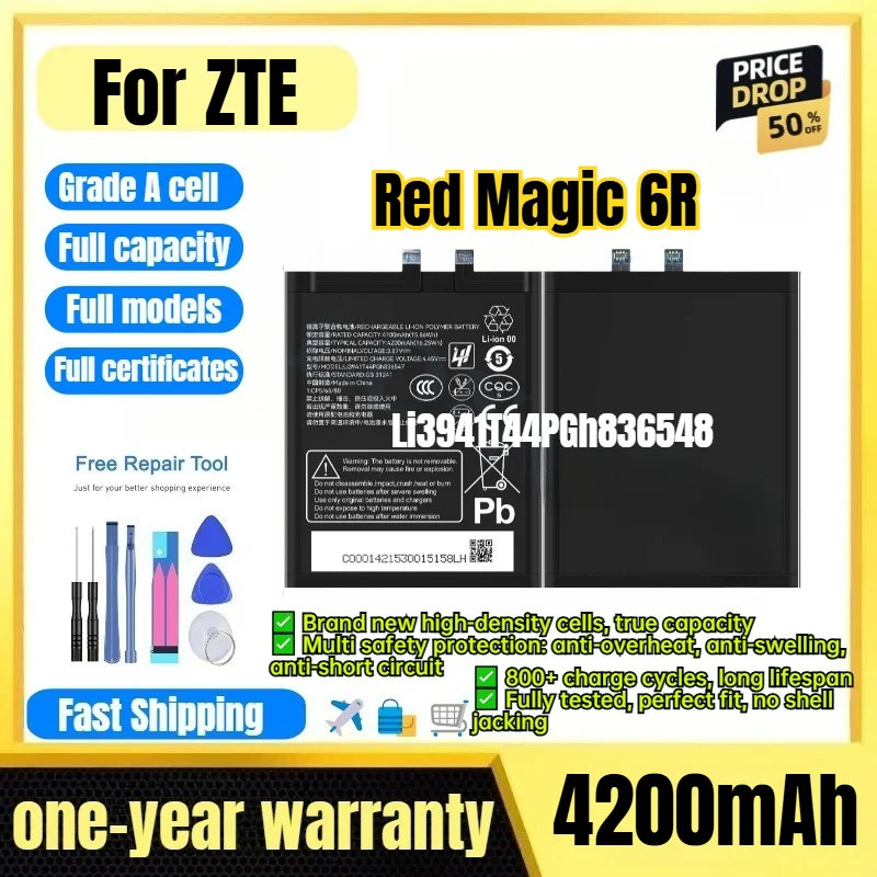 Li3941T44PGh836548 for ZTE Red Magic 6R Phone Battery 0 Cycle High Capacity Battery Replacement Bateria Grade A Cell with Tools