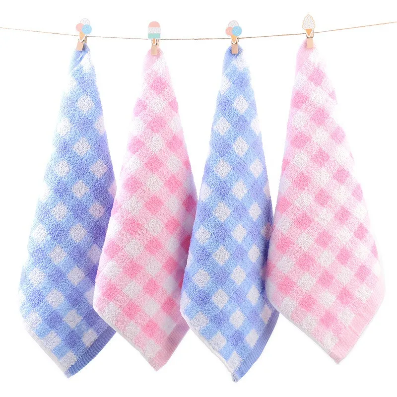 

1Pc 25x25cm Classic Plaid Cotton Super Soft Absorbent Bathroom Children Kids Baby Small Square Face Towel