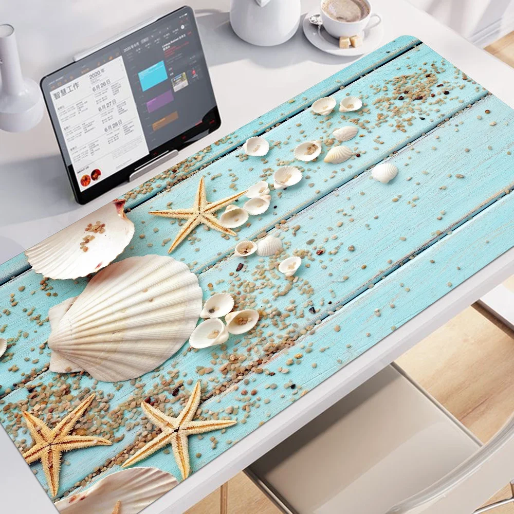 Planche en bois bleu étoile de mer océan, souris de jeu pour ordinateur portable, sous-taille pour grand bord, verrouillage du clavier