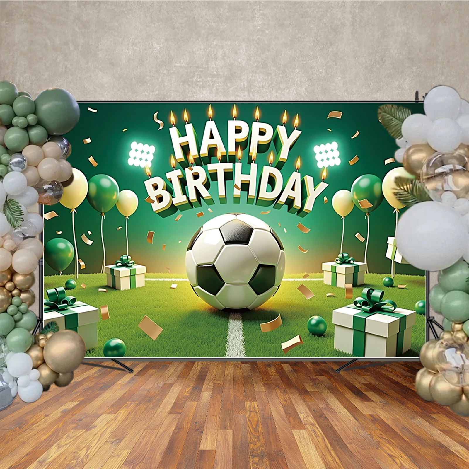 ดวงจันทร์. QG Happy Boy Birthday Party ตกแต่งการถ่ายภาพฉากหลังสีเขียวฟุตบอลฟุตบอลพื้นหลังเด็กทารก Photo Studio