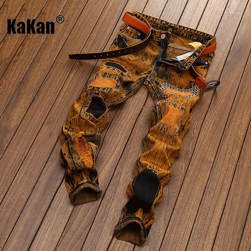Kakan - European and American Holes, Personalized Old Straight Jeans, New Slim Vintage Jeans, Men's K02-170