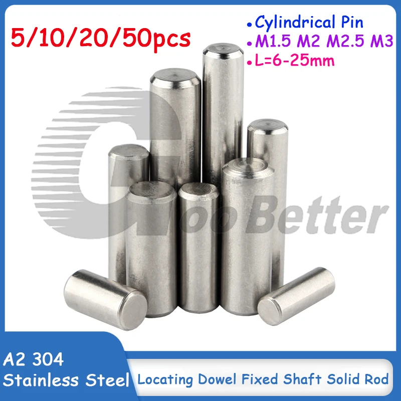 A2 304 Stainless Steel Cylindrical Pin Locating Dowel Fixed Shaft Solid Rod M1.5 M2 M2.5 M3*L=6-25mm