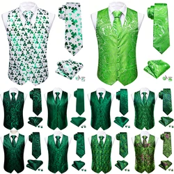 30 Colors Designer Silk Green Vest for Men Clover Paisley Plaid V Neck Waistcoat Tie Set Wedding St.Patrick's Day Barry Wang