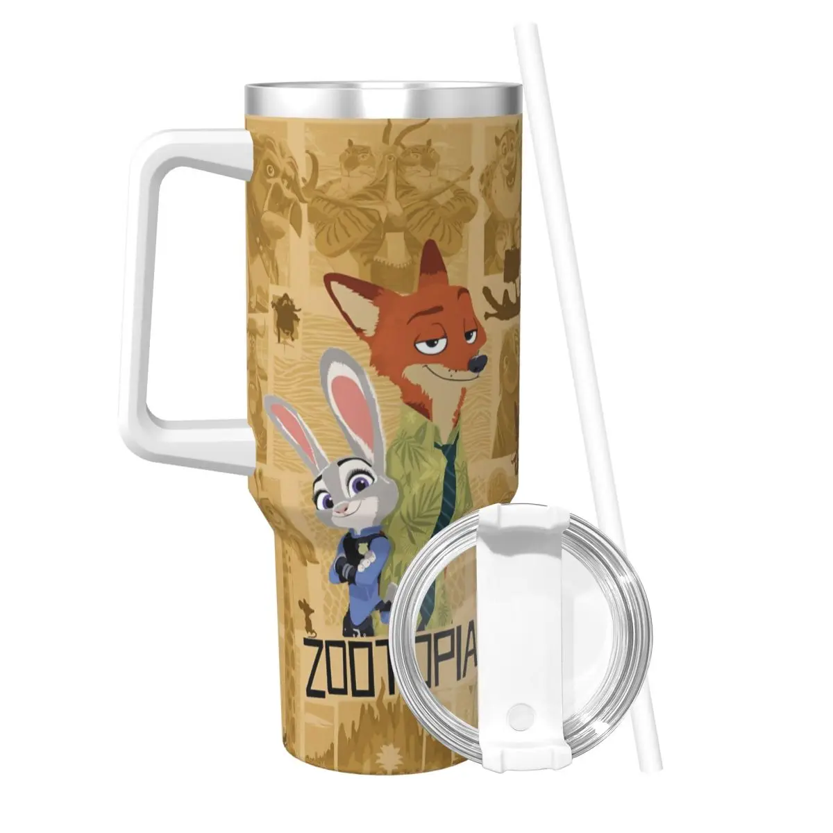 Cartoon Zootopia Print Stainless Steel Tumbler Beach Mugs Cup Large Capacity Coffee Mug Insulated Cold Drink Milk Water Bottle