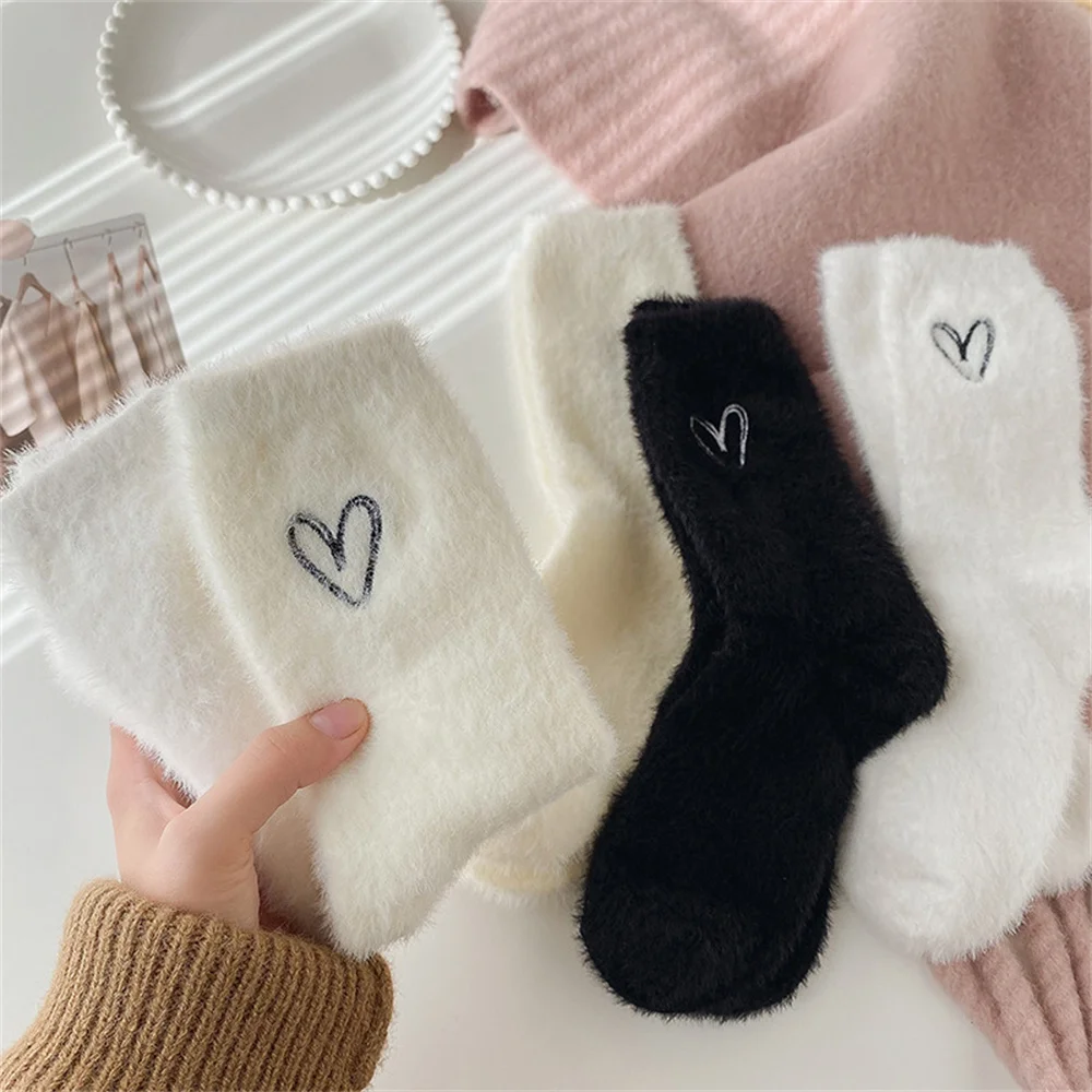 Mink Smile-Chaussettes super douces pour femmes, Chaussettes thermiques en peluche, Chaussettes Kawaii, Monochromatique, Chaud, Épais, Neige, Maison, Sommeil, Sol, Hiver