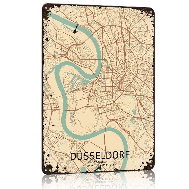 ديزيلدورف خمر خريطة تين تسجيل ملصق معدني غرفة نوم الديكور الألعاب تخصيص علامات معدنية لجدار الفن الديكور رجل الكهف