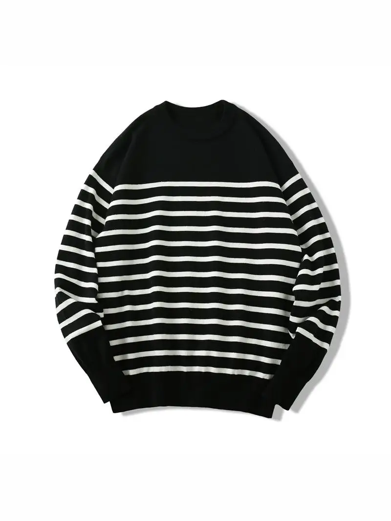 

Мужской вязаный свитер в стиле ретро с круглым вырезом, в полоску, мягкий и гладкий, для осени и зимы, в японском повседневном стиле