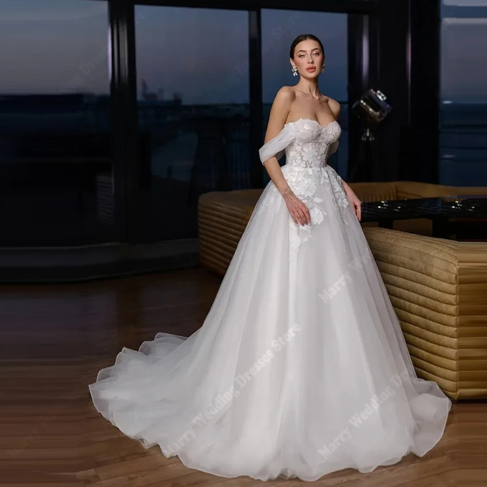 

Off Shoulder Women Wedding Dresses Fascinating A-Line Bridal Gowns Mopping Length Engagement Banquet Robe De Mariée Customized