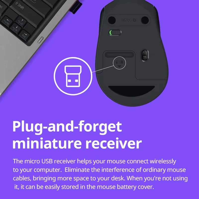Беспроводная мышь Logitech M280 — портативный USB-приемник для офиса, домашних компьютеров и игр