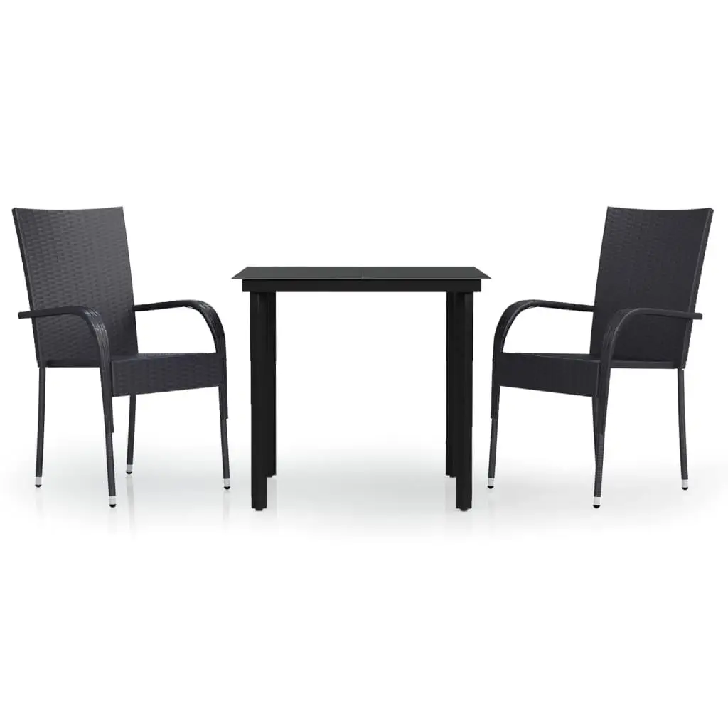 Elegante juego de comedor de patio negro de 3 piezas para comodidad y elegancia al aire libre