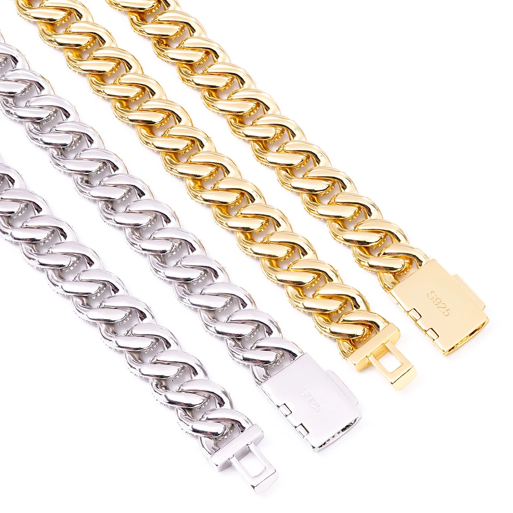 Hop Jewelry .Hip Necklace Hip Hop Bling Heavy Men Gra Certificated 925 Silver Arc Style 12mm Width Cuban Link Moissanite