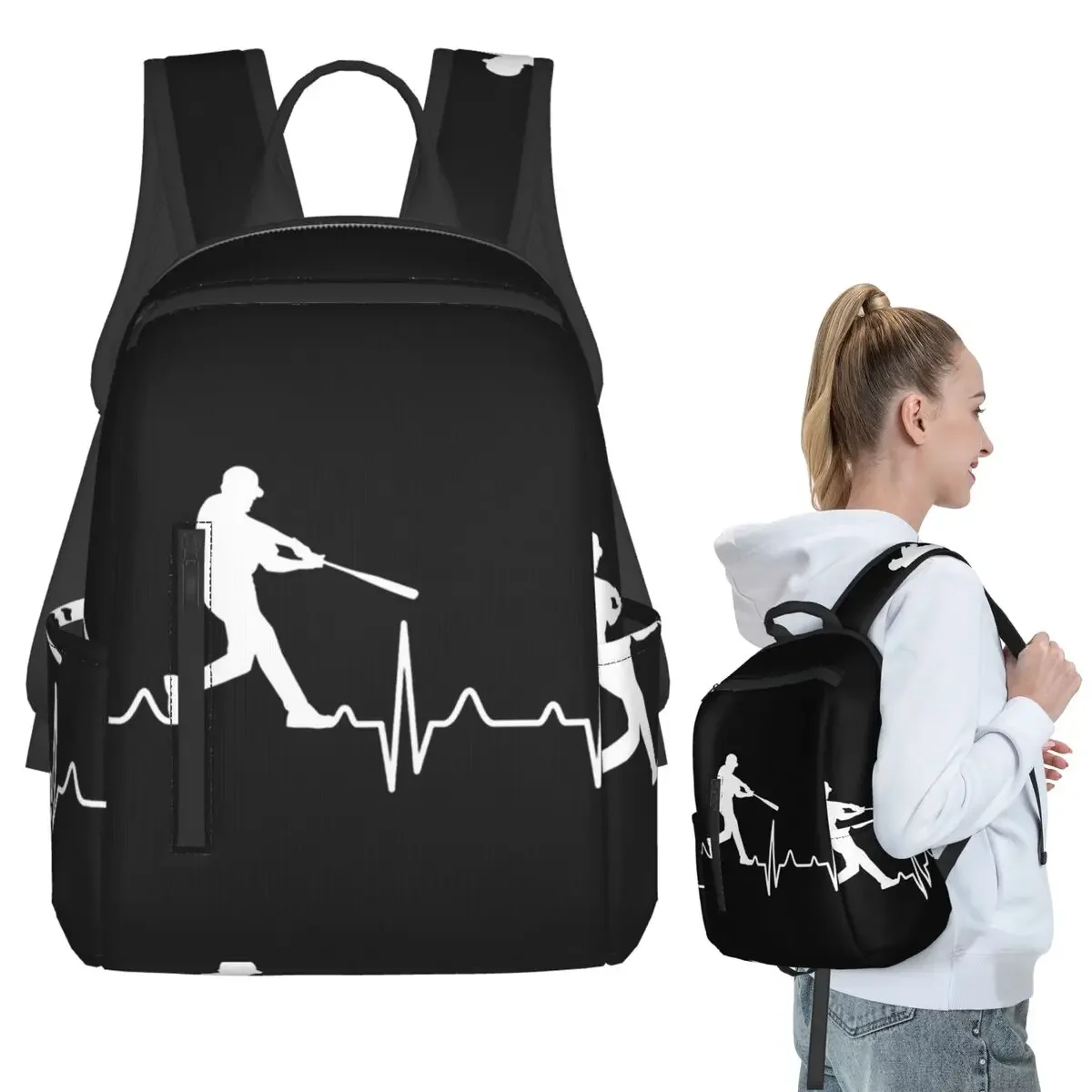 Baseball Player Heartbeat Backpack Student BookBag Children School Bag Laptop Shoulder Bags Boys Girls