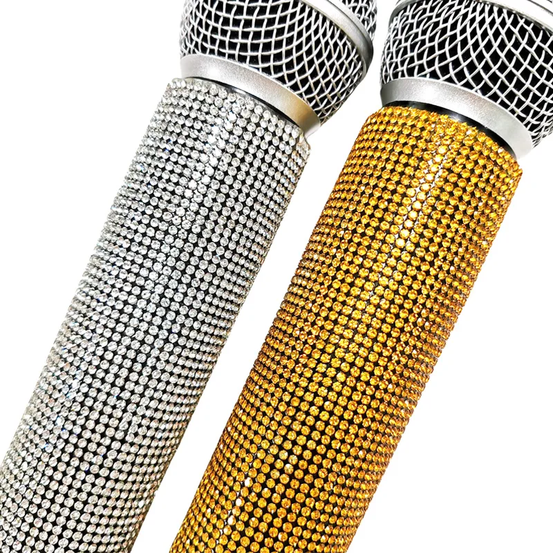 Sparkly Rhinestone Simulation Microphone Props Fake Microphone For Home Bar Party Decoration Ornaments Singing Speaking Practice