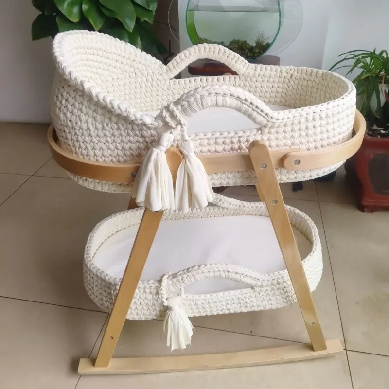 Hand Crochet Moses Cradle Hand Framed Cotton Rope Knitted Crib