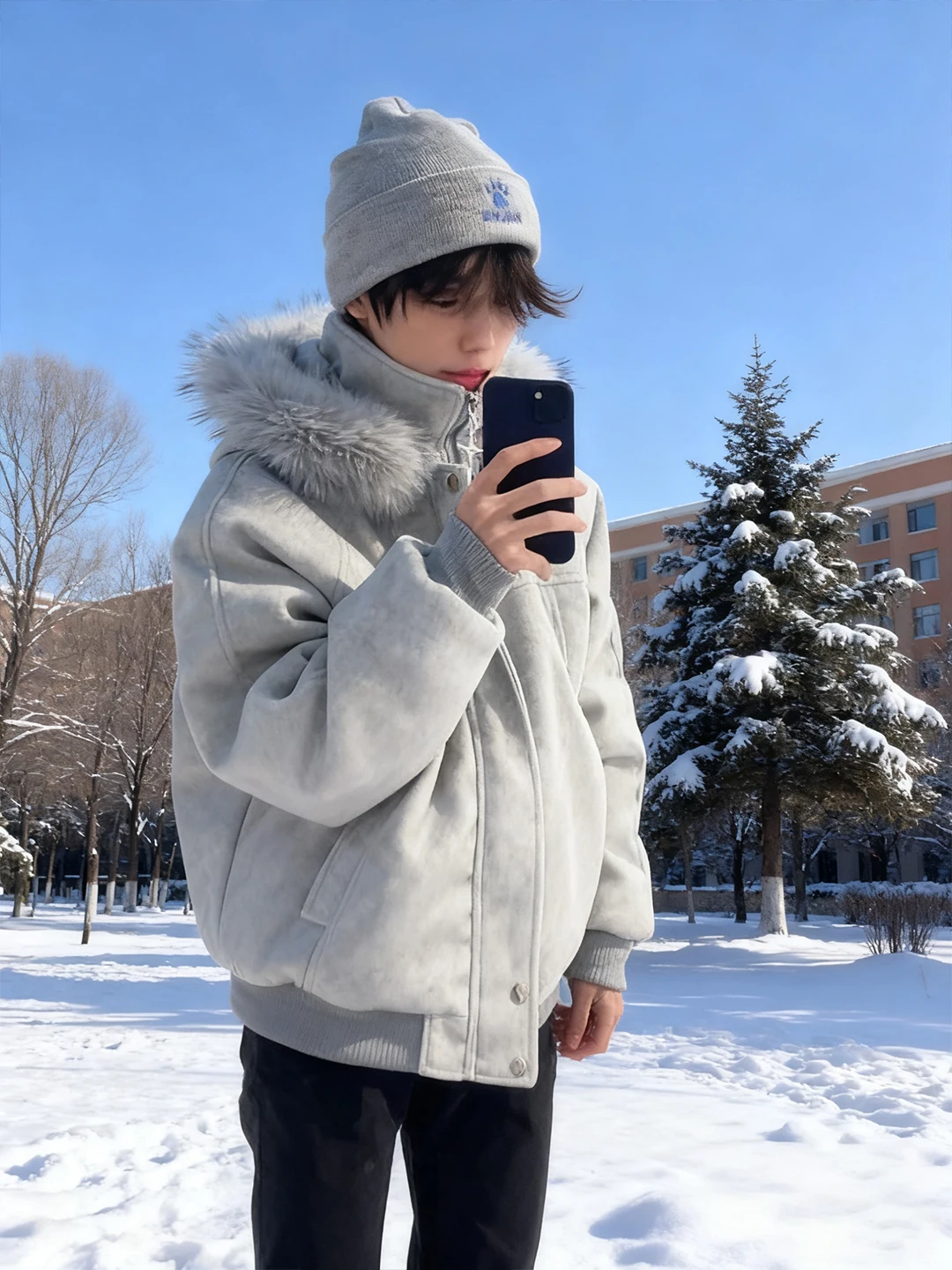 

ey Hooded Thiened Cotton Jaet Men's Winter Warmth Cold Resistance ortened Woolen Coat Casual Loose Fit Long Sve