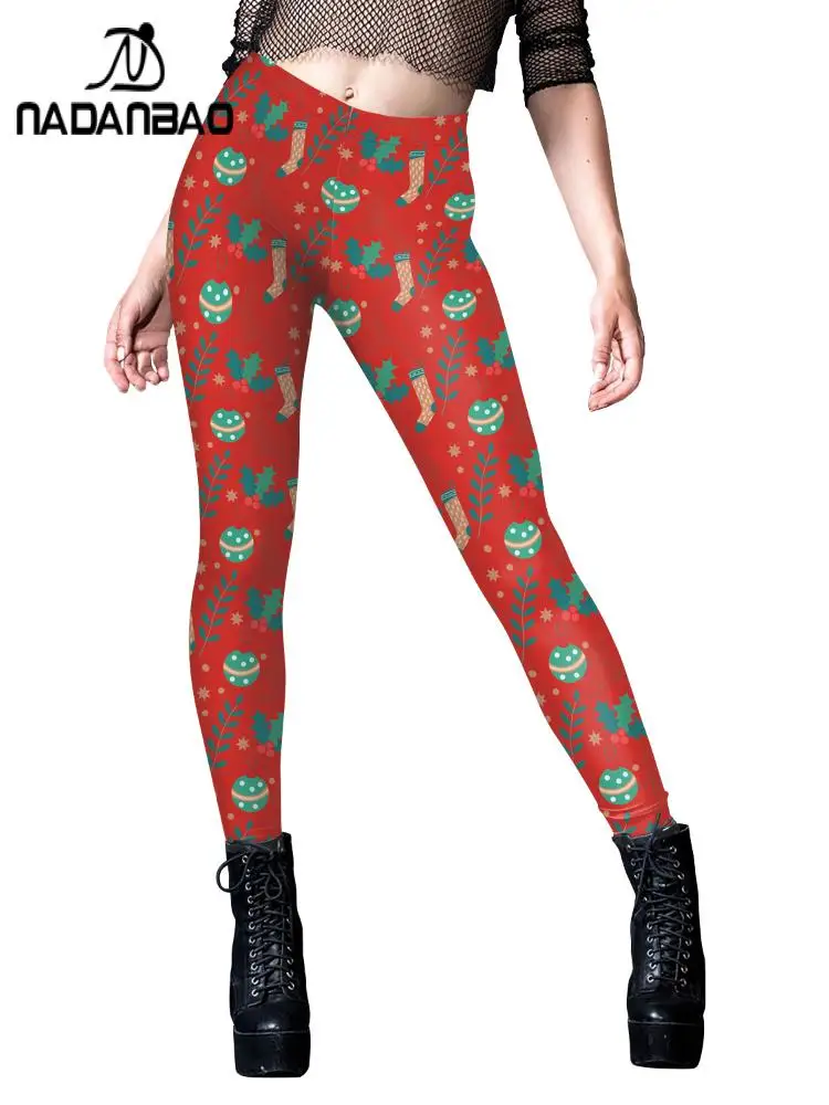 Celana motif seksi Nadanbao, legging wanita motif seksi, celana Fitness Slim Fit, celana legging motif pola Natal