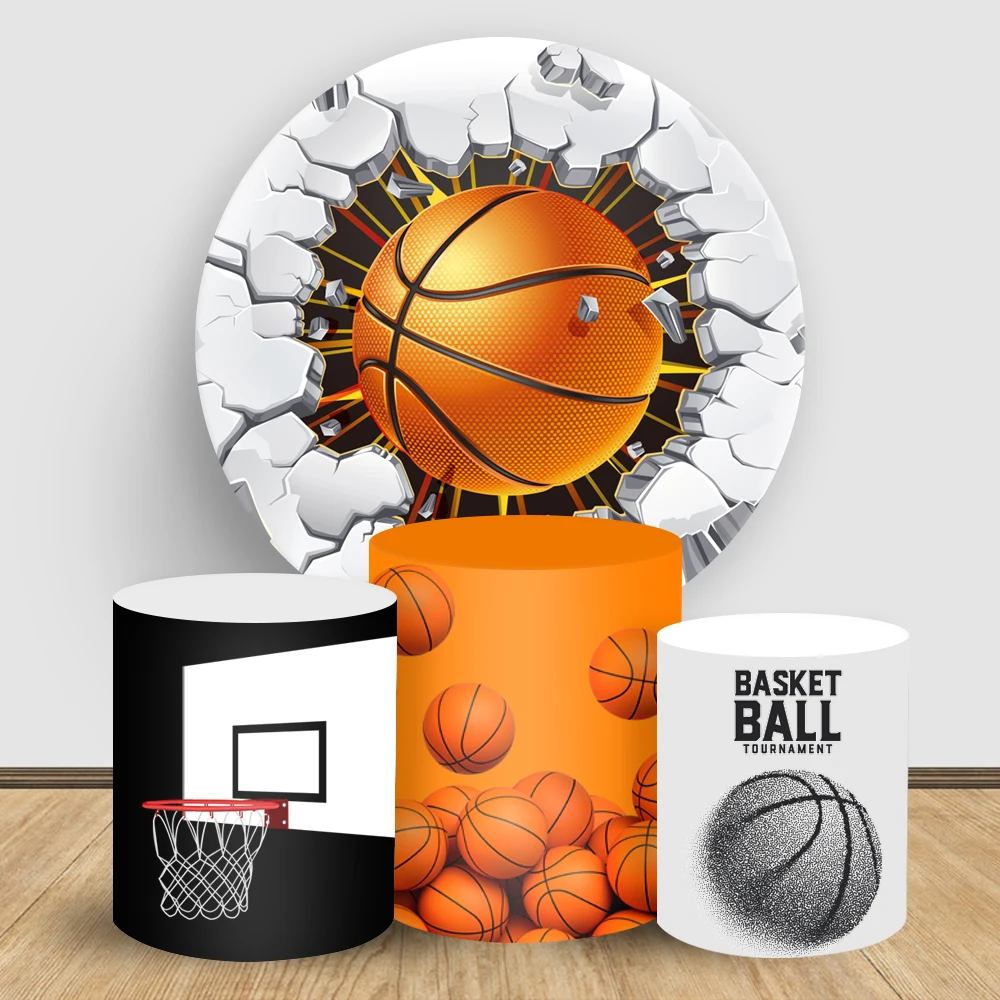 

Basketball Theme Circle Backdrop Cover and Cylinder Covers for Boy's Birthday Party Photocall Background Balloons Decoration