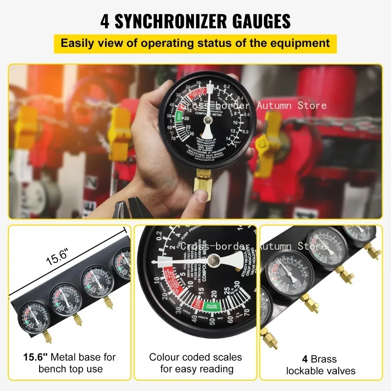 4 Gauges Motorcycle Carburetor Vacuum Synchronizer Meter Set Rubber Hose Fuel Pressure Balancer Adjustment Tool Kit