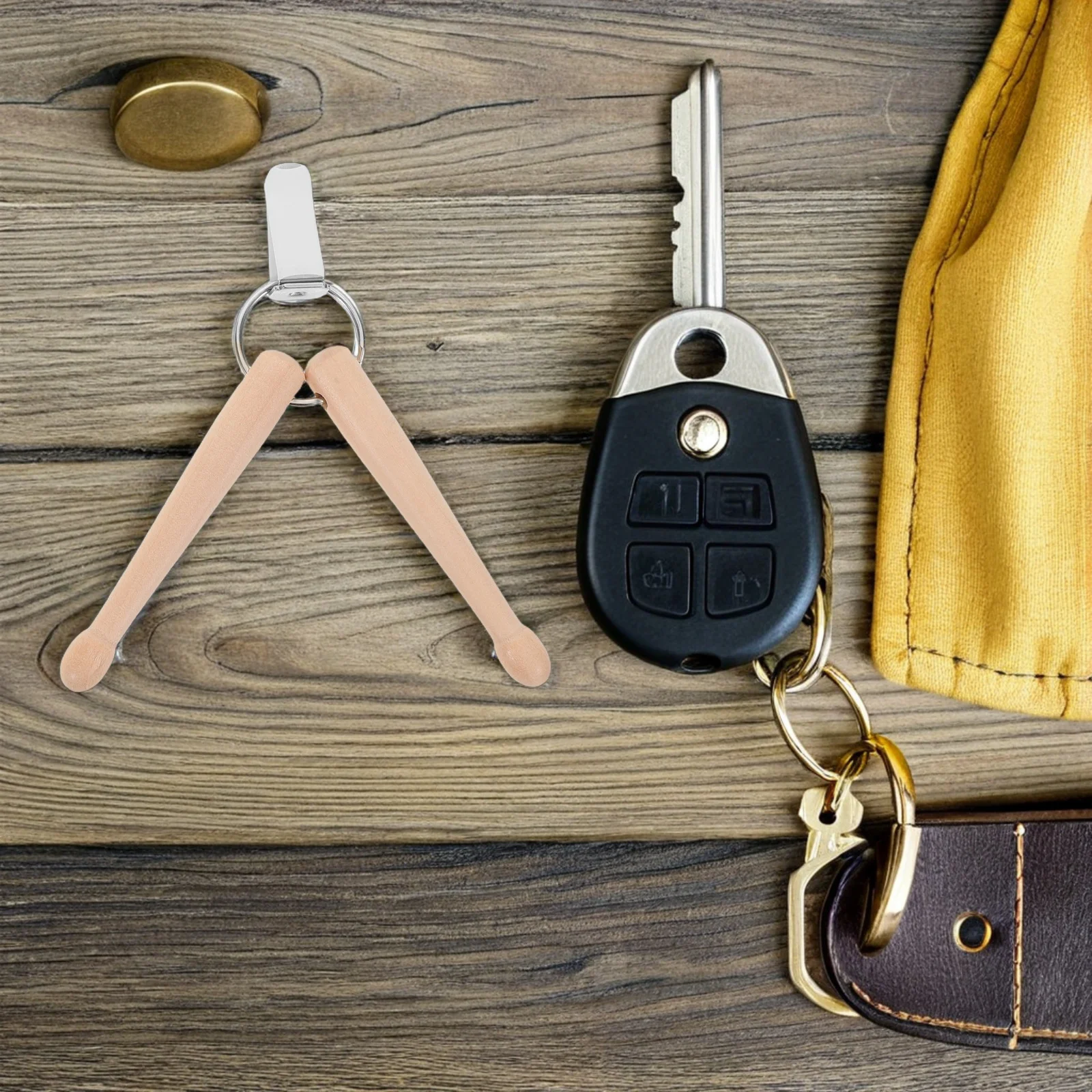 

2Pcs Wood Mini Drumstick Keychain Double Drum Stick Key Ring for Drummers Percussion Key Holder Mini Drumsticks Keychain