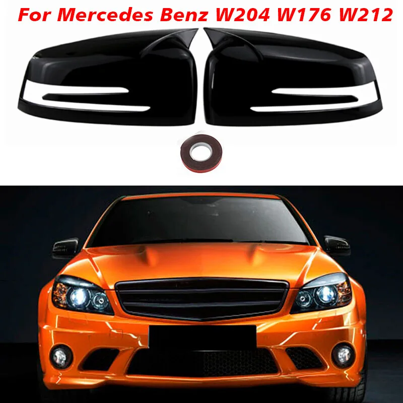

Glossy Black For Mercedes Benz W204 W176 W212 Horn Mirror Cover Caps Accessories