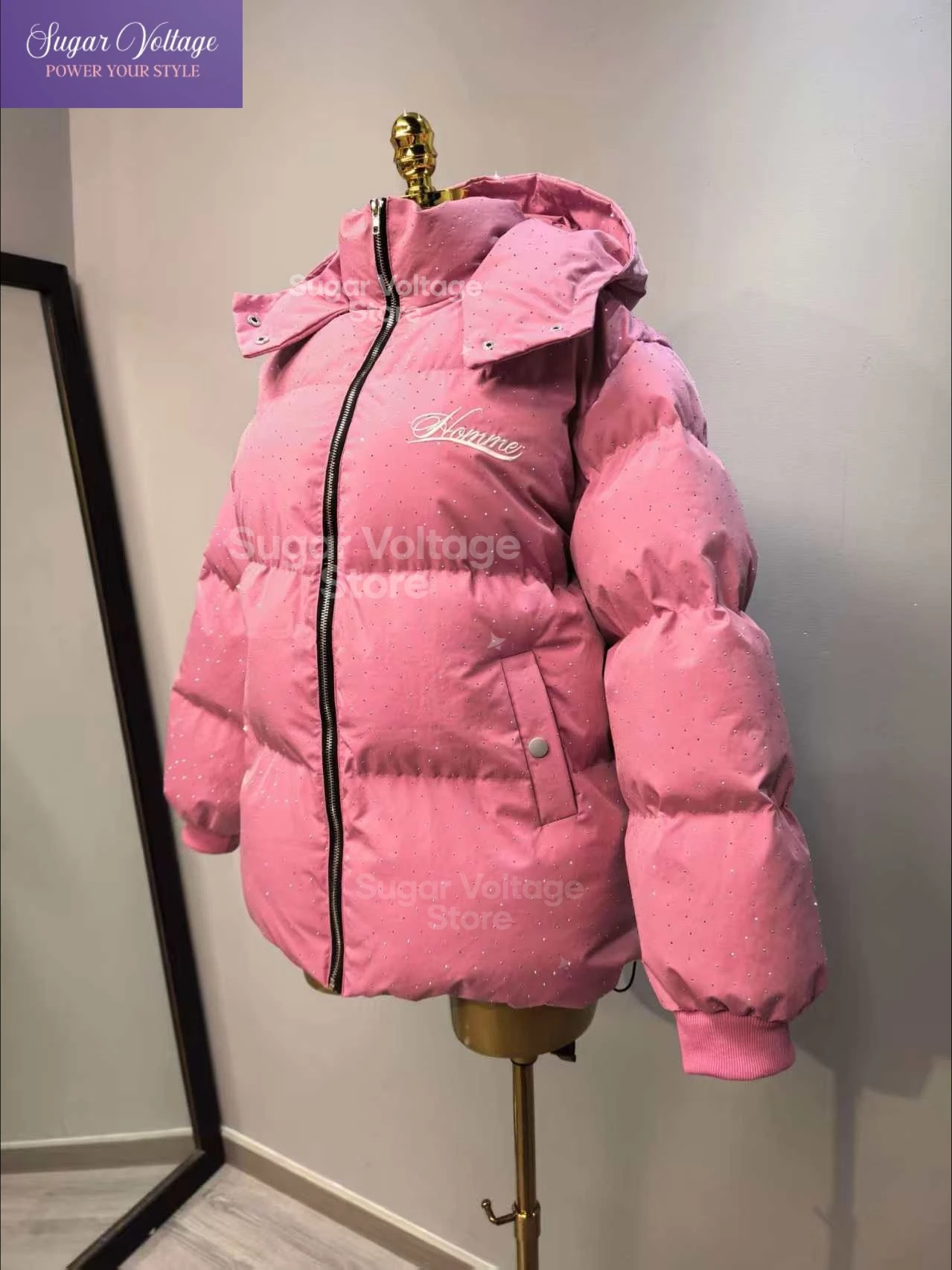 Chaqueta americana Vintage rosa con cremallera para mujer, abrigo de invierno acolchado holgado Unisex, ropa de calle Harajuku, ropa de abrigo informal gruesa y cálida