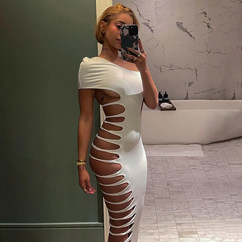 Vestido largo ajustado Doyerl con aberturas, sexy, para mujer, para discoteca, fiesta, sin hombros, estilo tubo, ajustado, para cumpleaños, Vestidos Largos