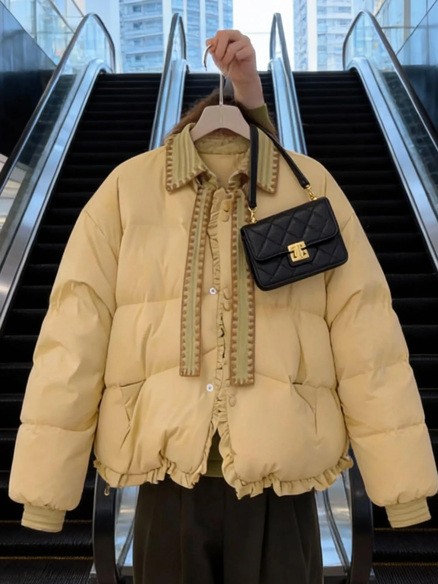 Sli ort Puffer Jaet Yellowi witte verdikte winterbovenkleding voor dames Koreaanse Sle normale pasvorm hoge taille