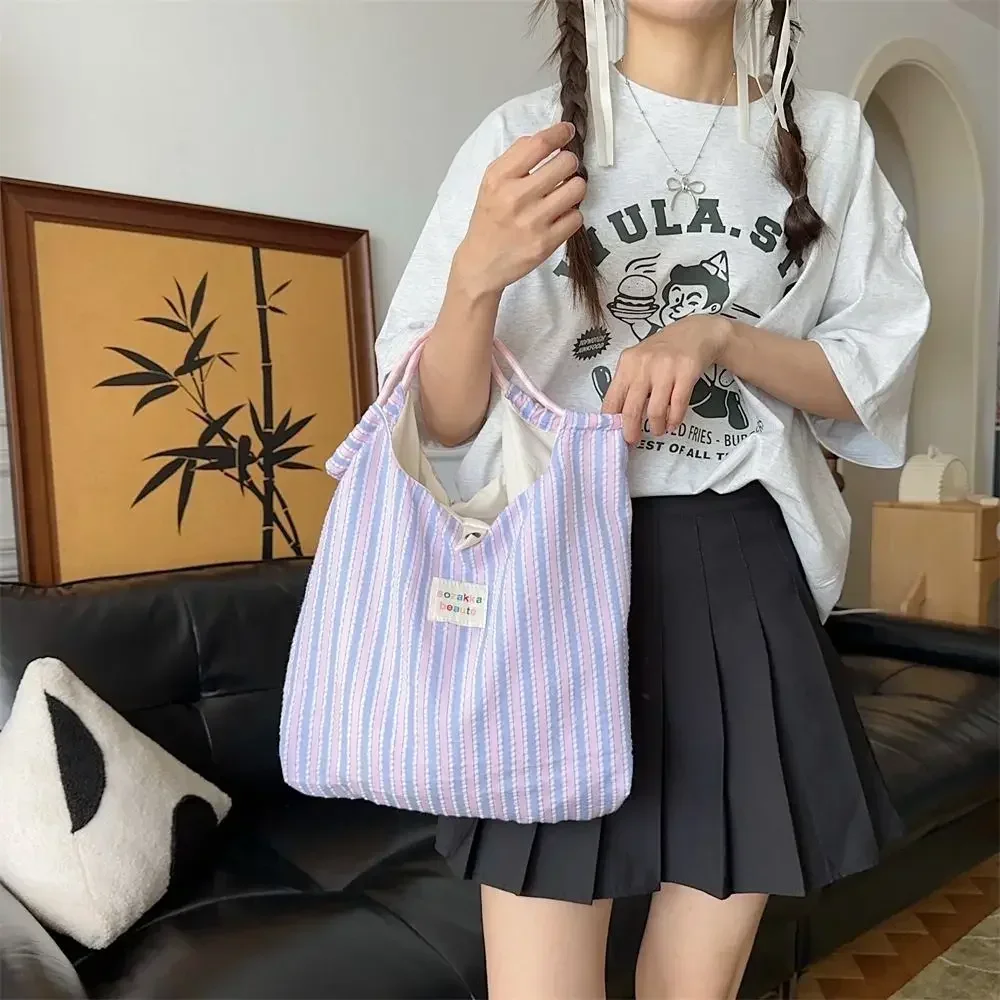 Messenger Bag Ins Handbag Large Capacity Small Fresh Striped Canvas Bag Hand Canva Bag Lightweight Women Handbag