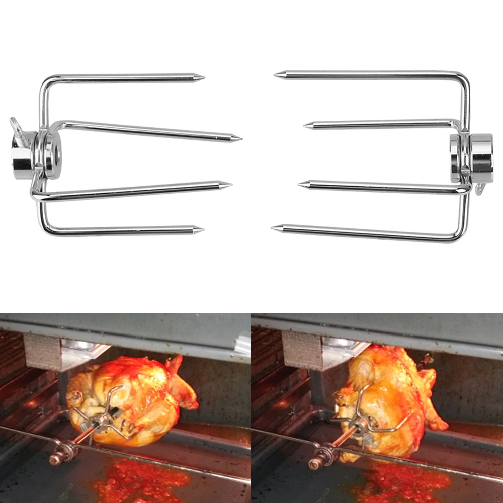 Barbecue Supplies Charcoal Chicken Grill BBQ Tool Rotisserie Meat Fork Rotisserie BBQ Forks 2pcs/set Stainless Steel BBQ Forks