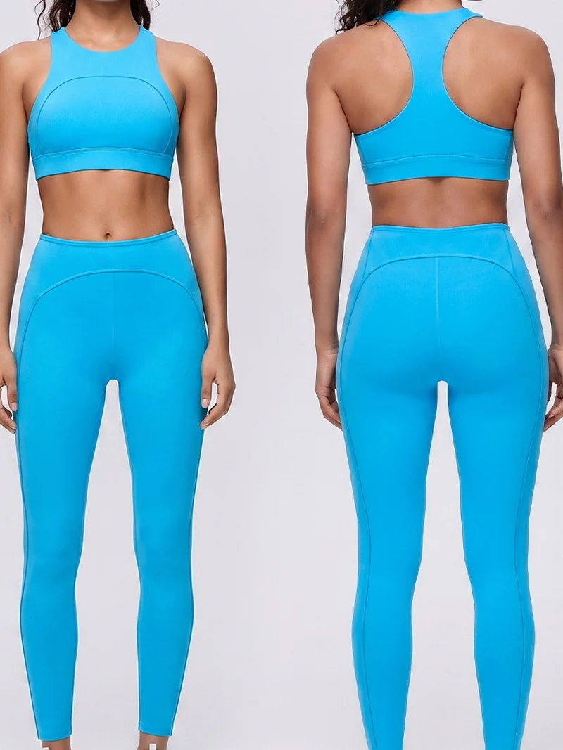 SEEKSUC Women's Yoga set Camisole Bra Compression Lifting Hip Leggings Nude Quick Drying Gym Outdoor Sportswear 2Pcs