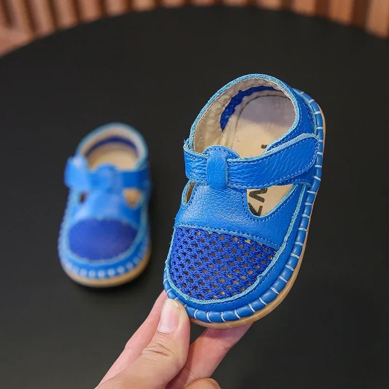 Sandalias infantiles anticolisión para niños y niñas, zapatos de piel auténtica de fondo suave, sandalias de playa para verano