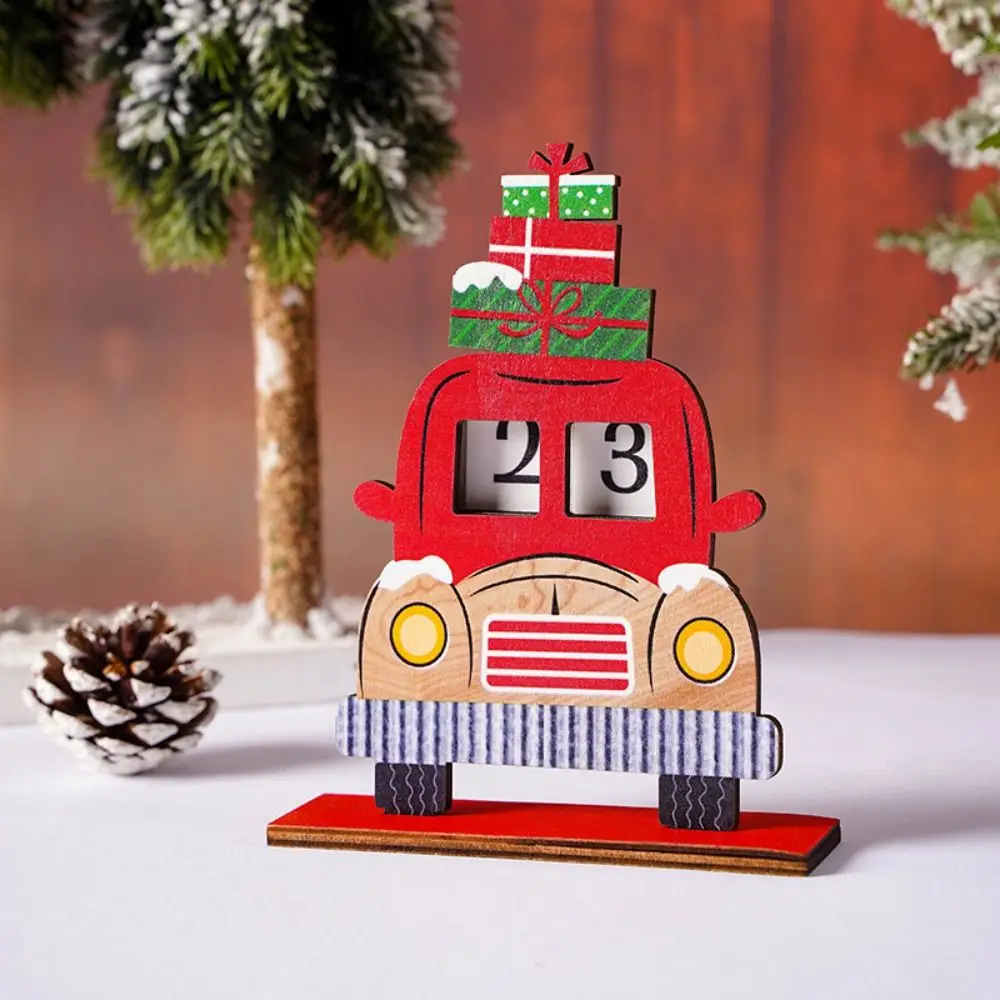 Car Style Christmas Advent Calendar Santa Claus Wooden Santa Calendar Ornaments Christmas Gift DIY Car Wooden Ornament New Year