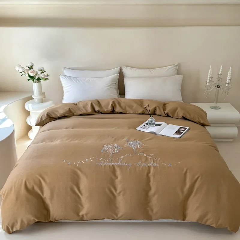 

Thickened Ecological Cotton Duvet Cover Solid Color Embroidered Quilt Cover Twin Full Double Queen King Super King Size