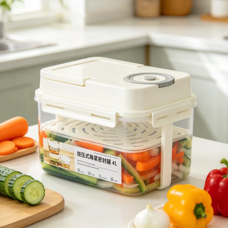 Food Grade Press Type Pickle Jar Airtight Sealed Storage Container Household Kimchi Fermentation Pot Kitchen Preservation Box
