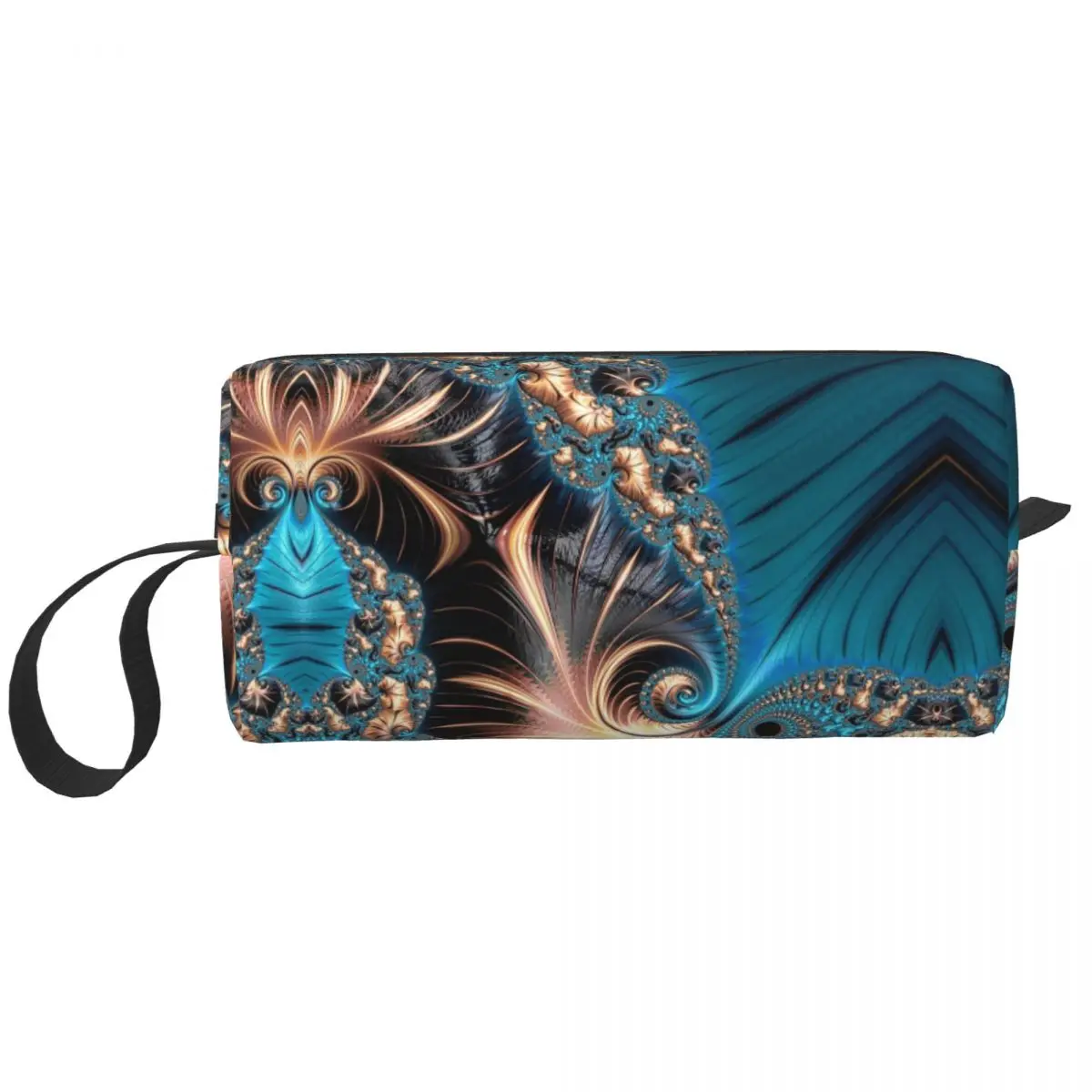 Turquoise Geometric Patterns Cosmetic Bag Women Elegant Copper and Teal Fractal Eight Makeup Case Beauty Storage Toiletry Bags