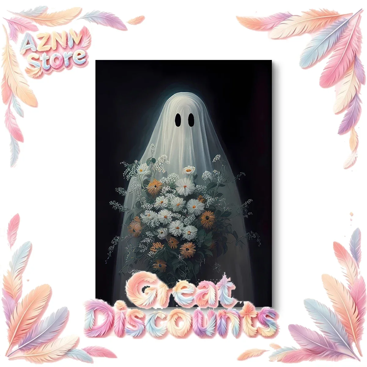 Abstract Cute Ghost on Swing Canvas Prints Ghost on Bathtub Wall Art Poster for Modern Halloween Living Room Bar & Home 2026