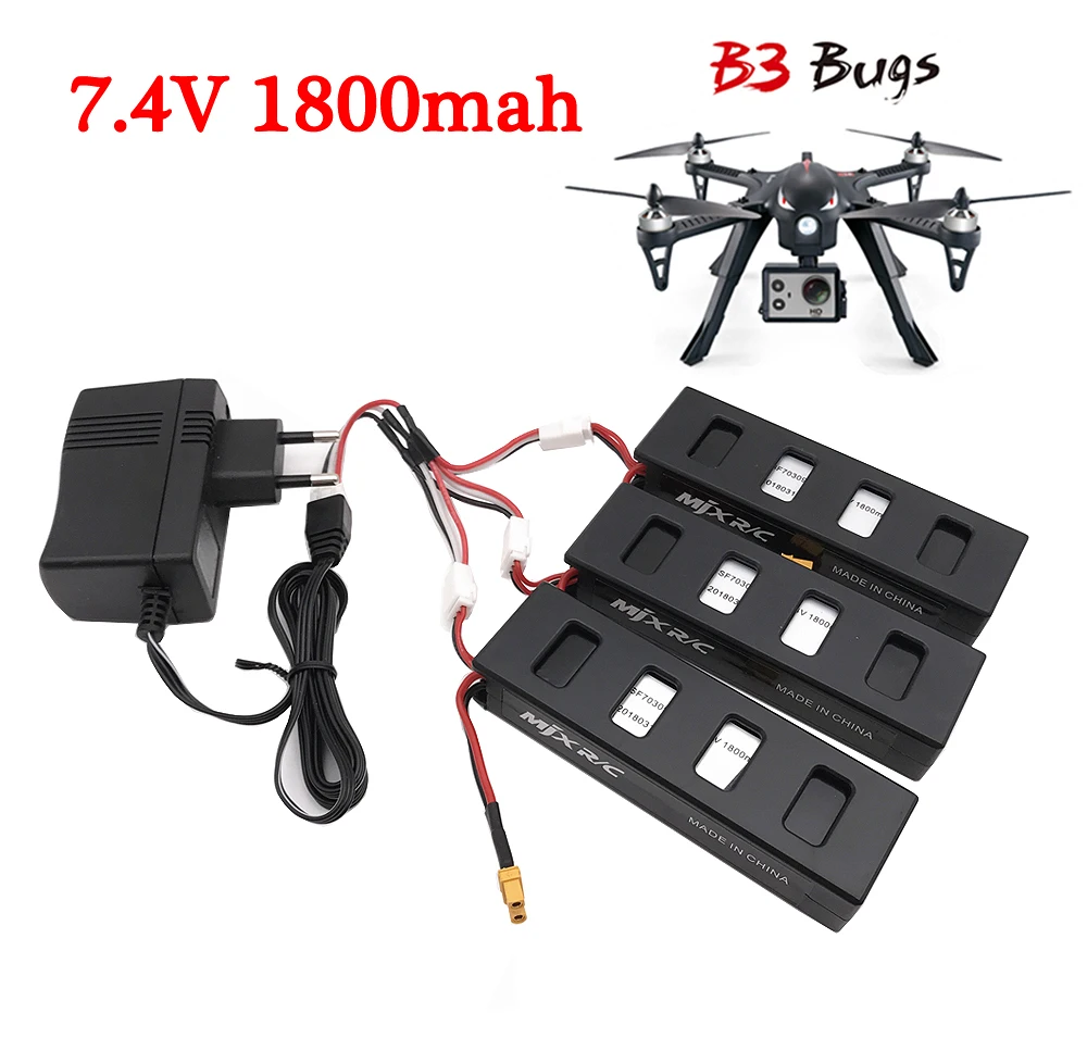 Original 7.4V 1800mah Li-po Battery Charger For MJX R/C Bugs 3 Battery for MJX B3 RC Quadcopter Drone Spare Parts Accessories