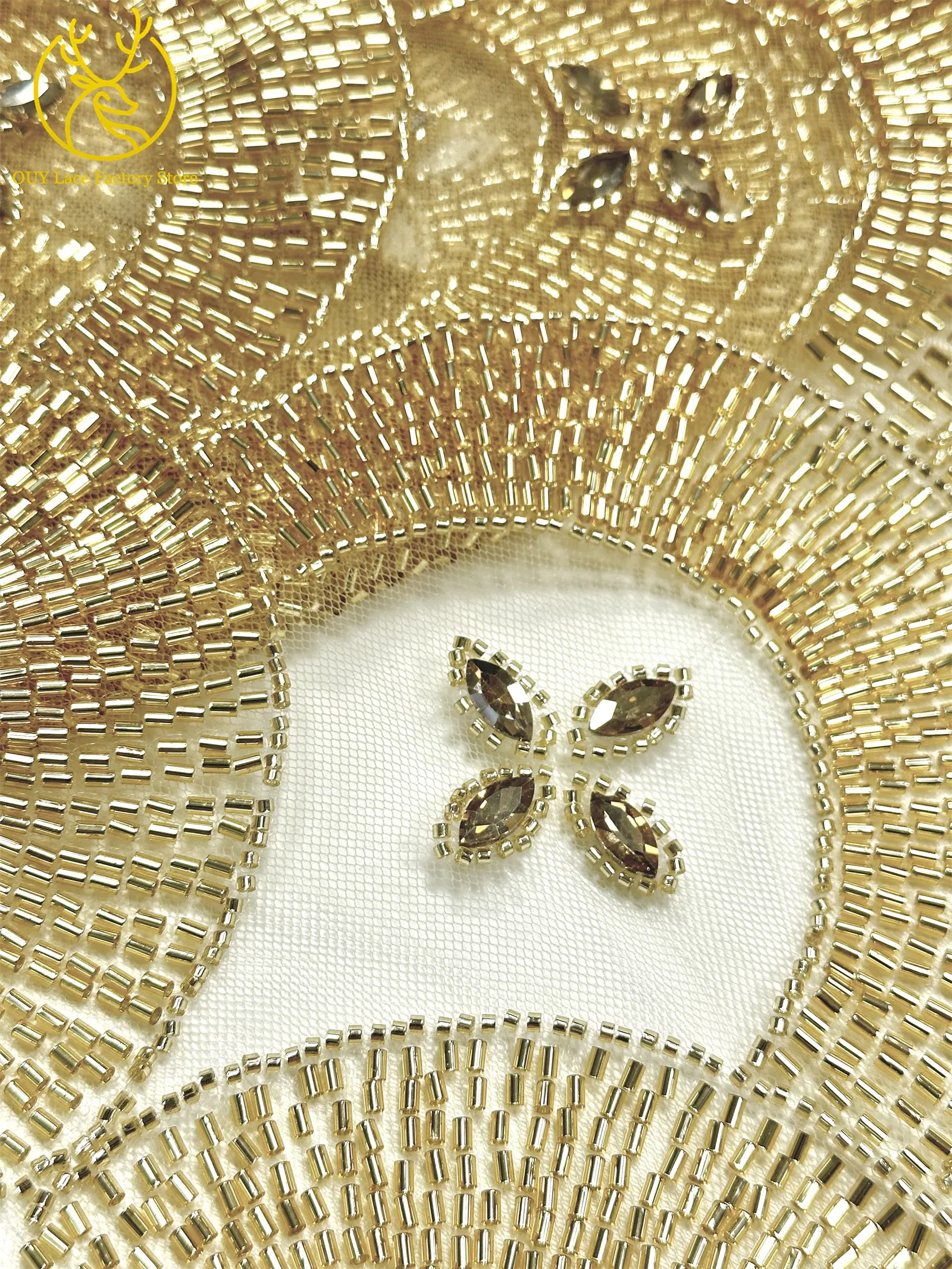 Smaragdgrüner Luxus Dubai Diamant-Perlen Tüll-Spitzenstoff Hochwertiger Afrikanischer Stein-Pailletten-Spitzenstoff für Abendkleider – Detail 13