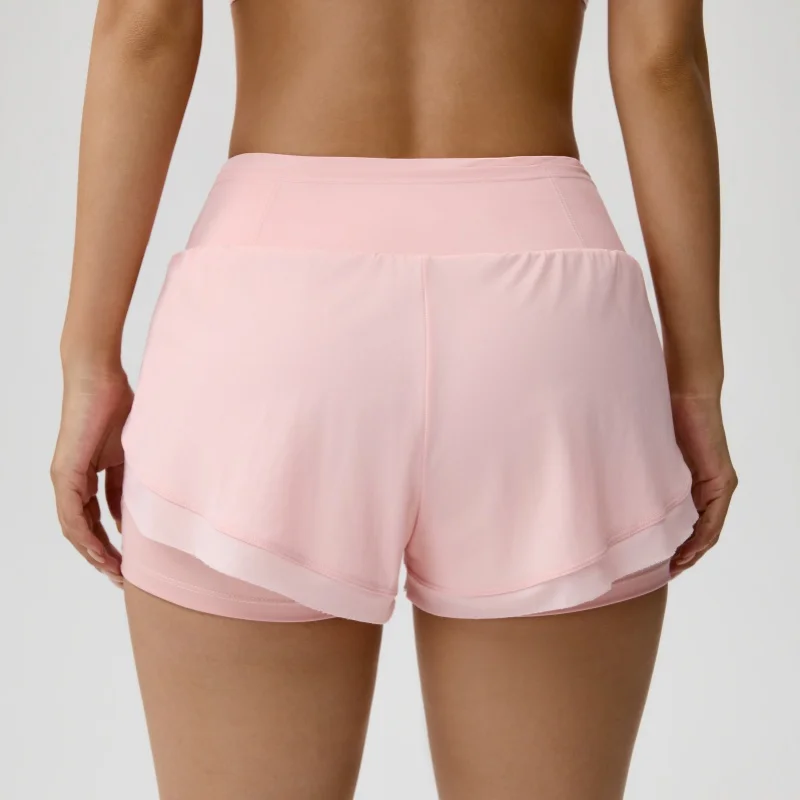 Sportshorts für Damen Fitness Laufen Yoga Sommer Anti-Exposure Zweiteiliges Design Atmungsaktive Lose Trainings-Dreiviertelhose – Detail 7