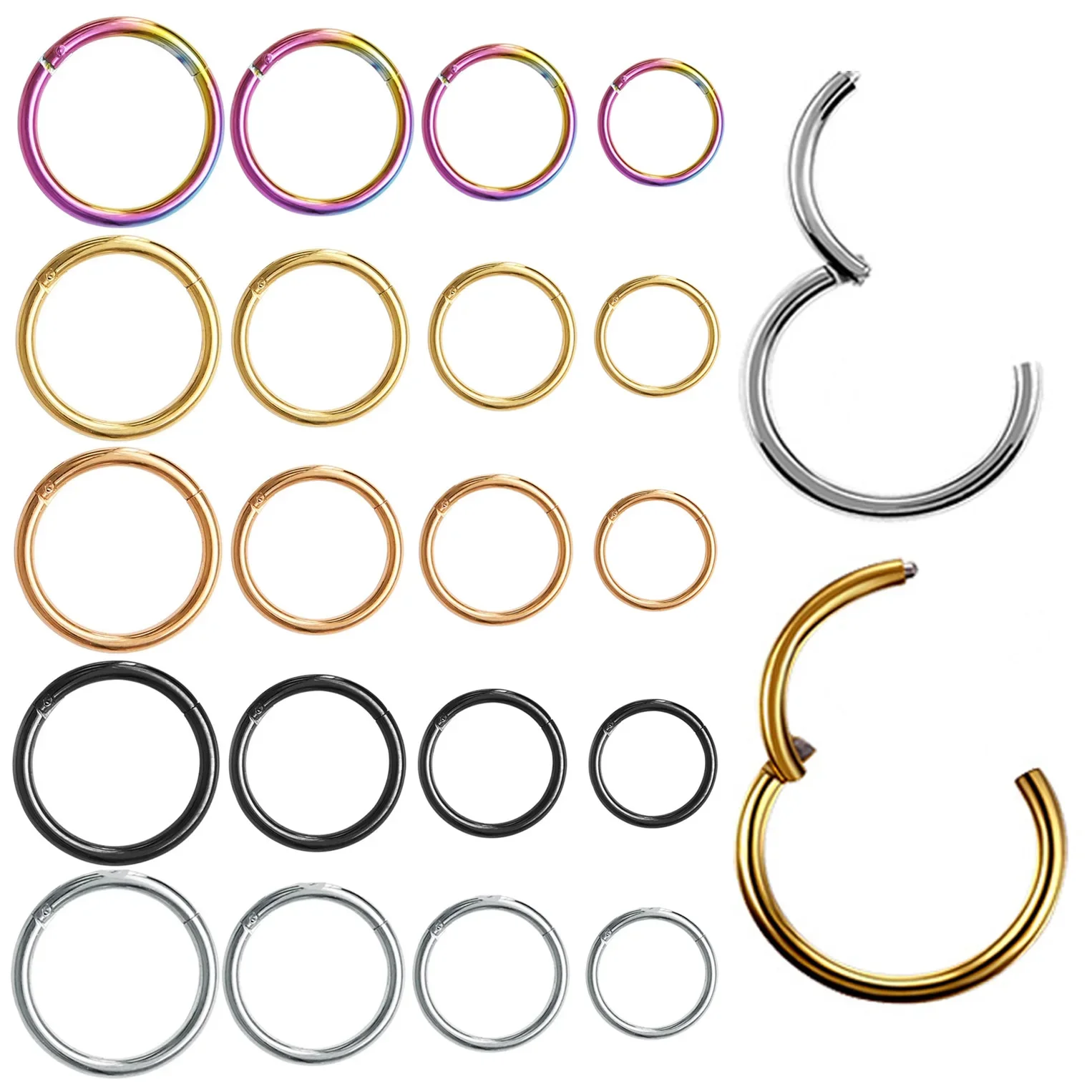 6/8/10/12mm Nose Ring Hinged Clicker Segment Nose Rings Helix Cartilage Septum Hoop Surgical Stainless Steel Seamless Earrings