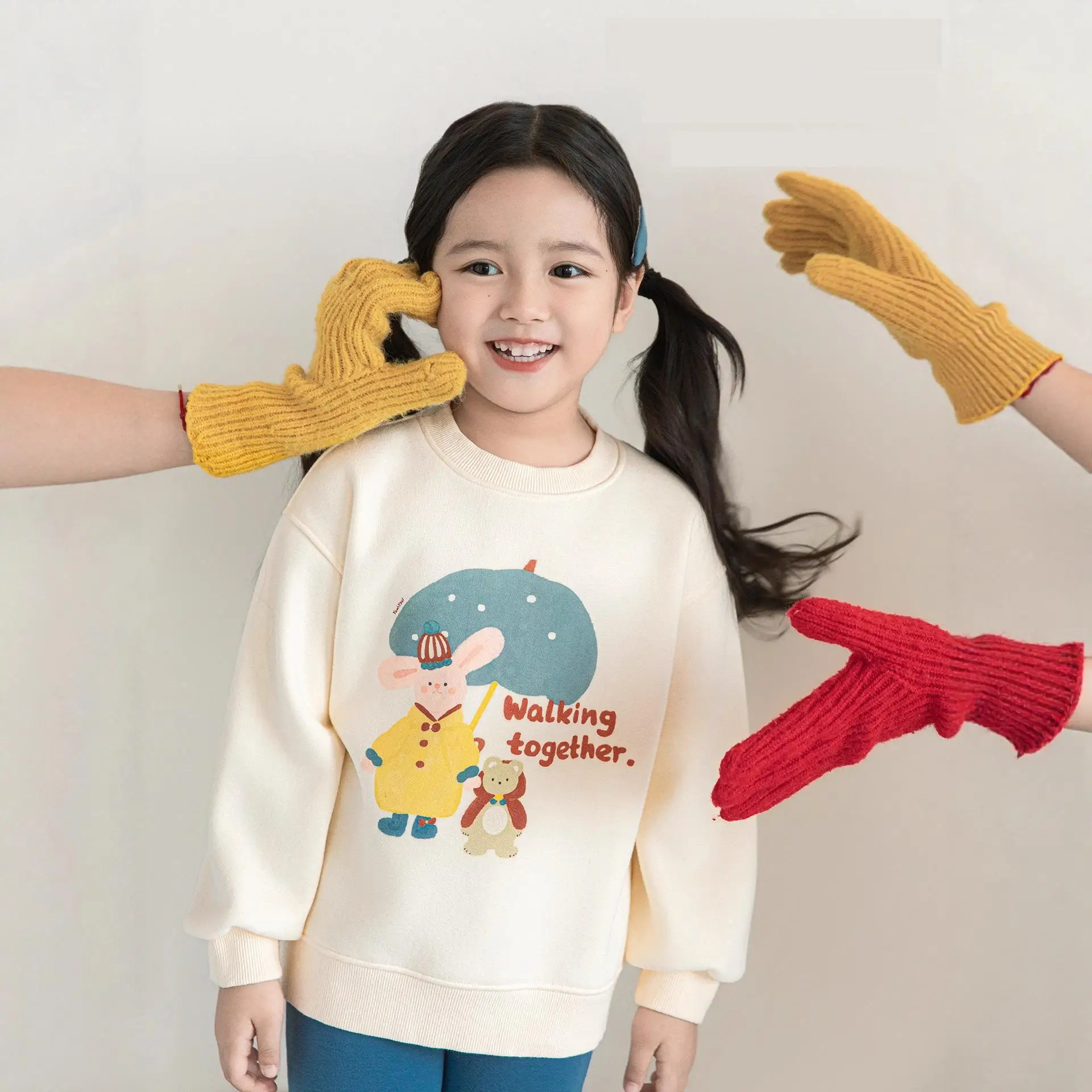 

2025 Winter New Children Fleece Sweatshirt Cartoon Print Girls Casual Pullover Plus Velvet Thick Kids Boys Warm Sweatshirt