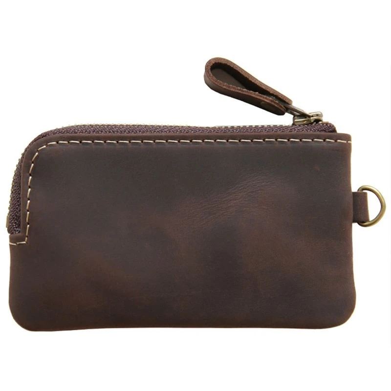 Hot kf-2X Genuine Leather Men Key Wallet,Zipper Housekeeper Pouch Holder,Keychain Crazy Horse Coin Purse